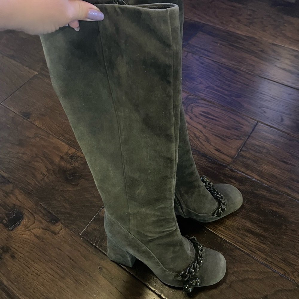 Olive Green Knee-High Boots - Picture 5 of 13